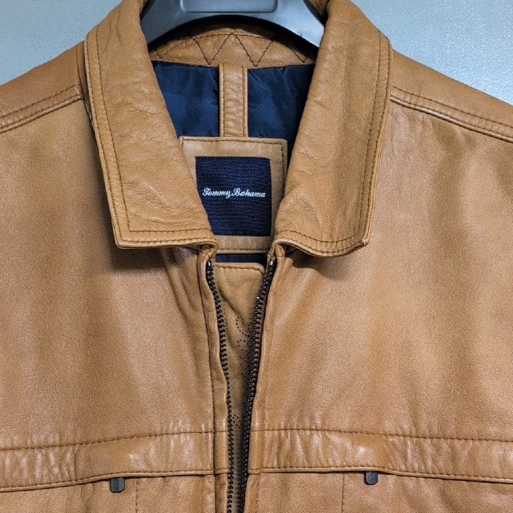Tommy Bahama Men's Tan Leather Bomber Jacket